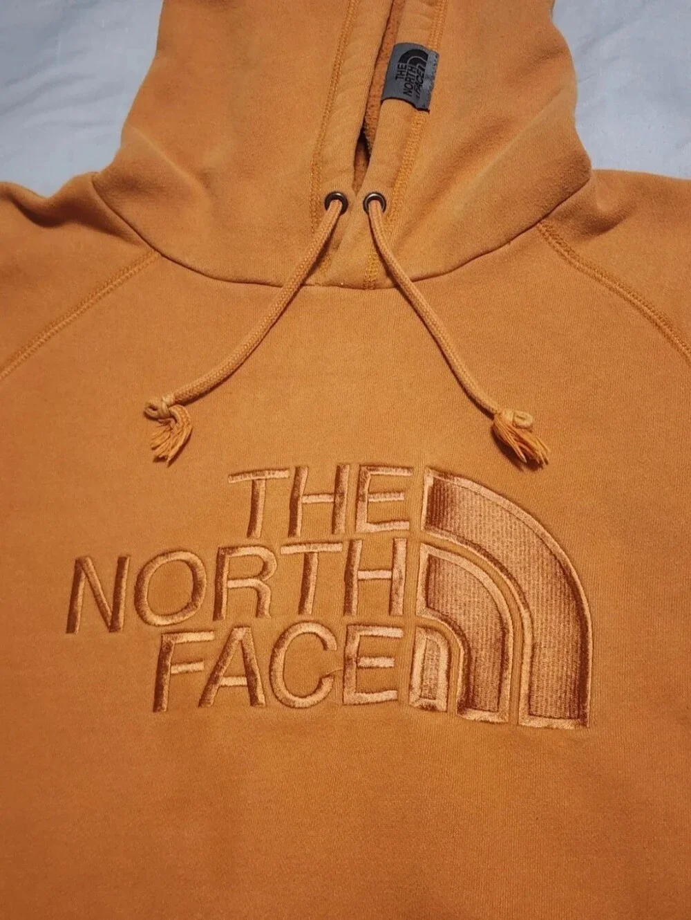 The North Face Men's Large Pullover Hoodie Orange Embroidered Logo Cotton Blend